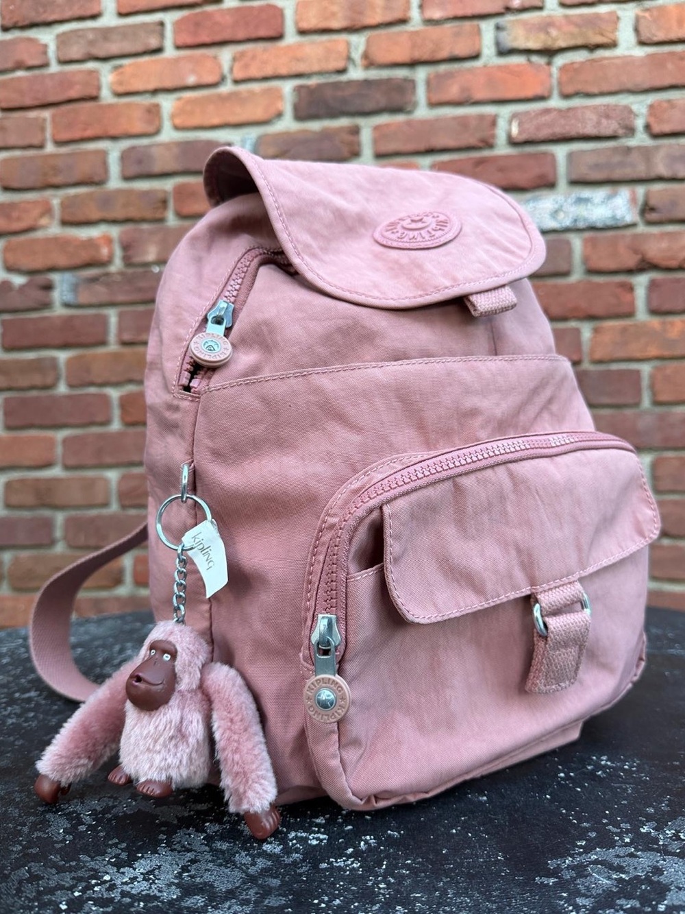 Kipling Queenie Backpack in Kind Pink with Monkey Keychain